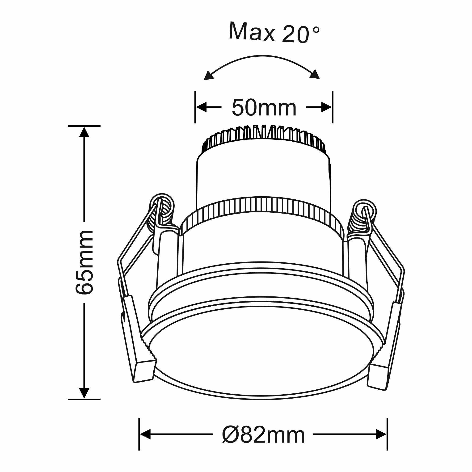 DM201628  Bania A 8S 8W ,180mA 480lm 3000K 60° LED Engine, Silver IP20 Adjustable Recessed Spotlight , 5yrs Warranty